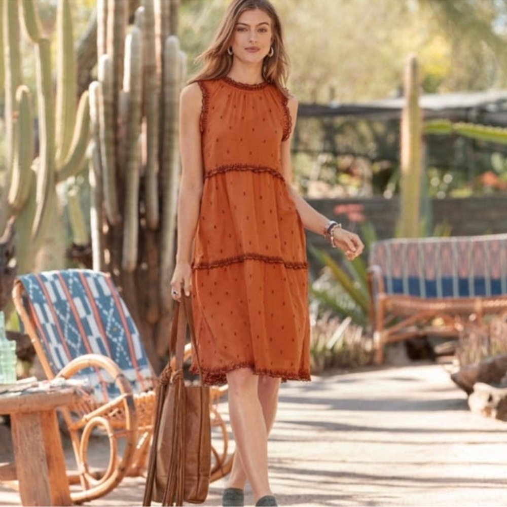 Sundance Rust Tiered Sleeveless Midi Dress